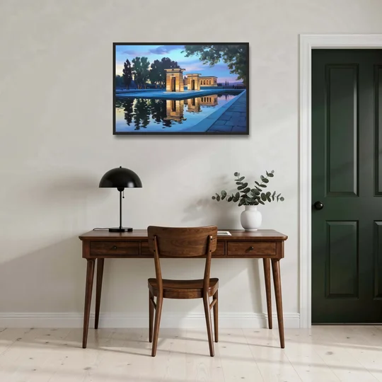 Temple of Debod Twilight - Black Framed Canvas Wall Art - Office - 36x24