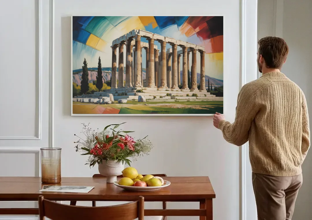 Temple of Olympian Zeus canvas wall art above a dining table