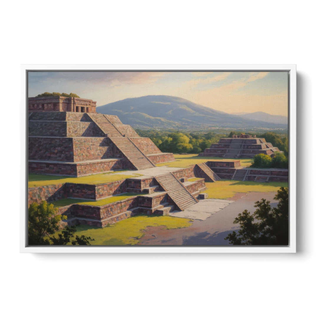 Temple of Quetzalcoatl - White Framed Canvas Wall Art - Front