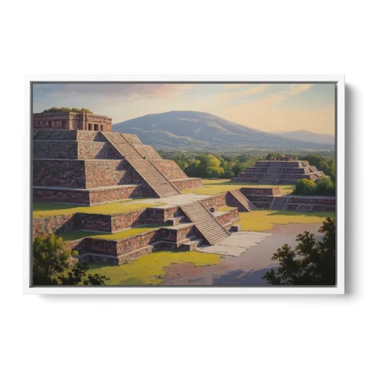 Temple of Quetzalcoatl - White Framed Canvas Wall Art - Front