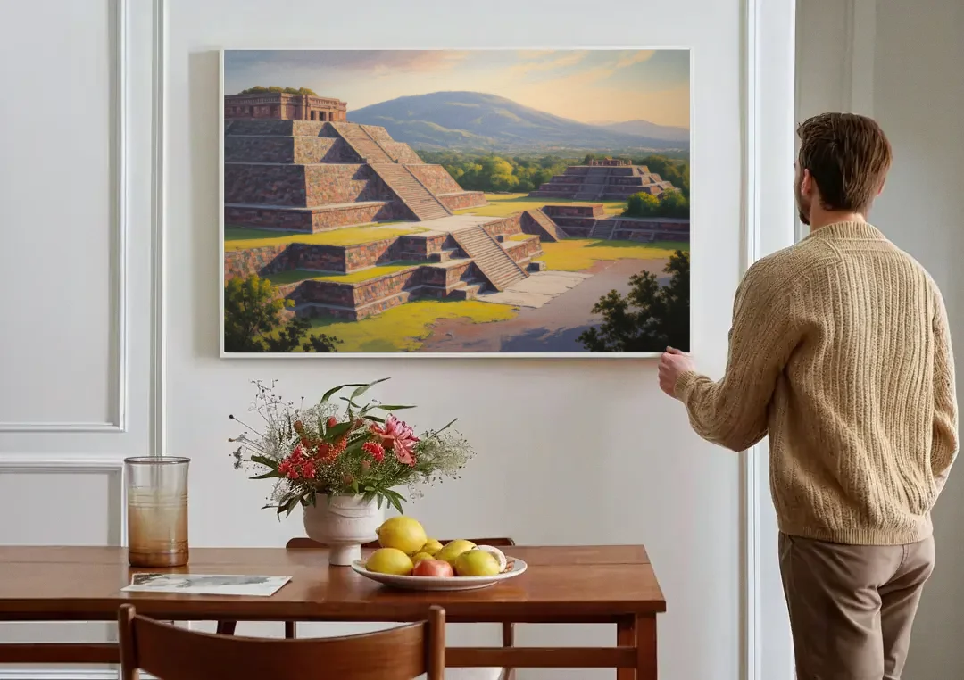 Temple of Quetzalcoatl canvas wall art above a dining table
