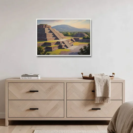 Temple of Quetzalcoatl - White Framed Canvas Wall Art - Coffee Table - 36x24