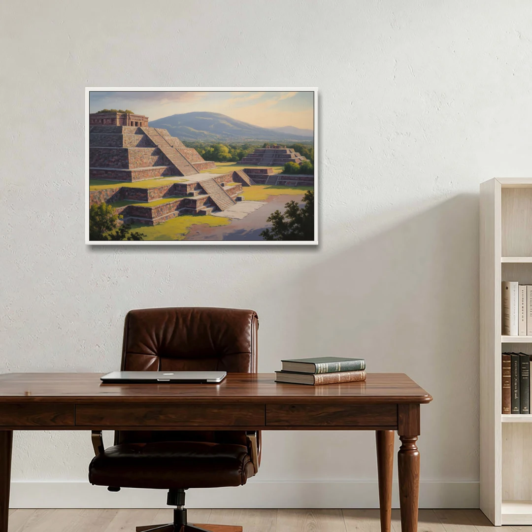 Temple of Quetzalcoatl - White Framed Canvas Wall Art - Office - 36x24