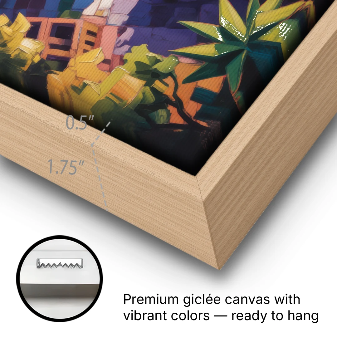 Templo Mayor Ruins - Oak Framed Canvas Wall Art - Gallery Wrap Corner