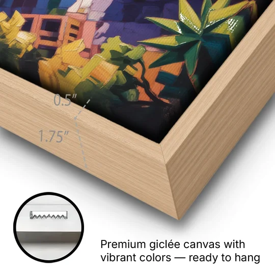 Templo Mayor Ruins - Oak Framed Canvas Wall Art - Gallery Wrap Corner