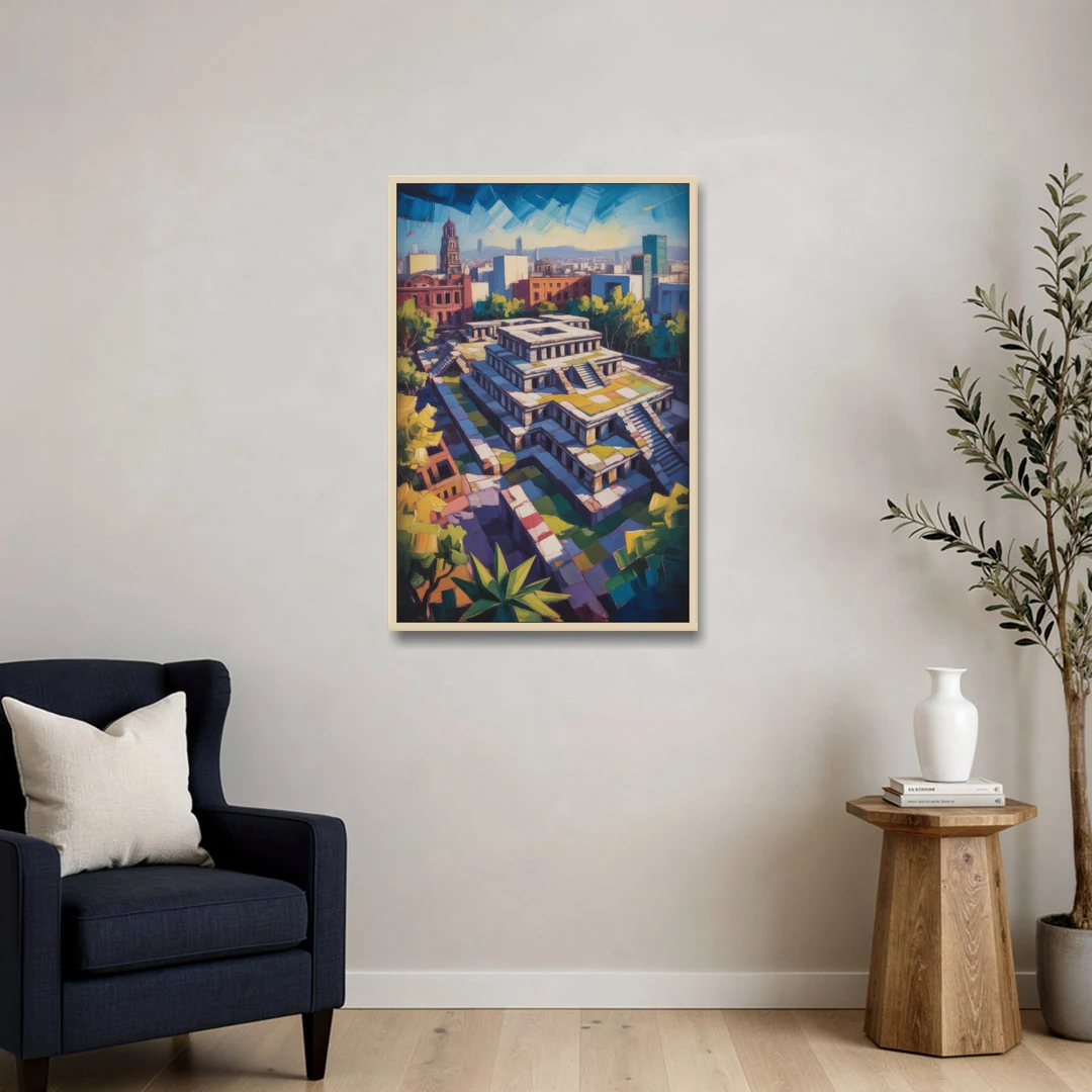 Templo Mayor Ruins - Oak Framed Canvas Wall Art - Sofa - 24x36