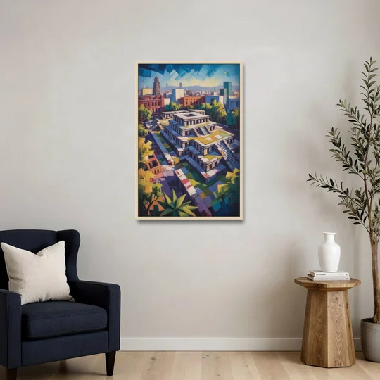 Templo Mayor Ruins - Oak Framed Canvas Wall Art - Sofa - 24x36