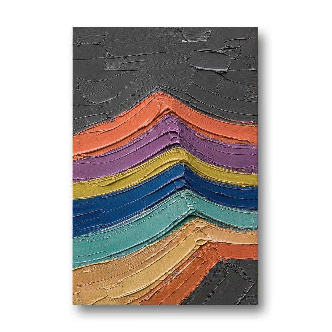 Textured Abstract Buckled Rainbow Strata - Canvas Wall Art - Front