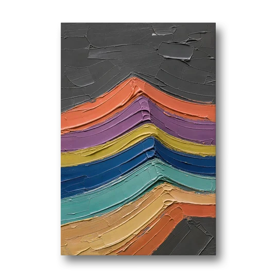 Textured Abstract Buckled Rainbow Strata - Canvas Wall Art - Front