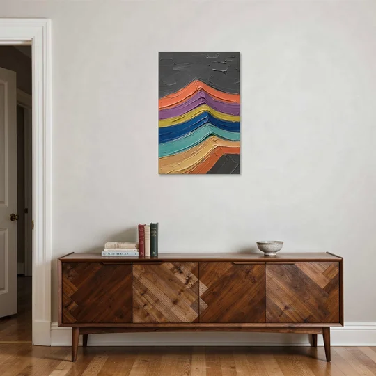 Textured Abstract Buckled Rainbow Strata - Canvas Wall Art - Coffee Table - 24x36