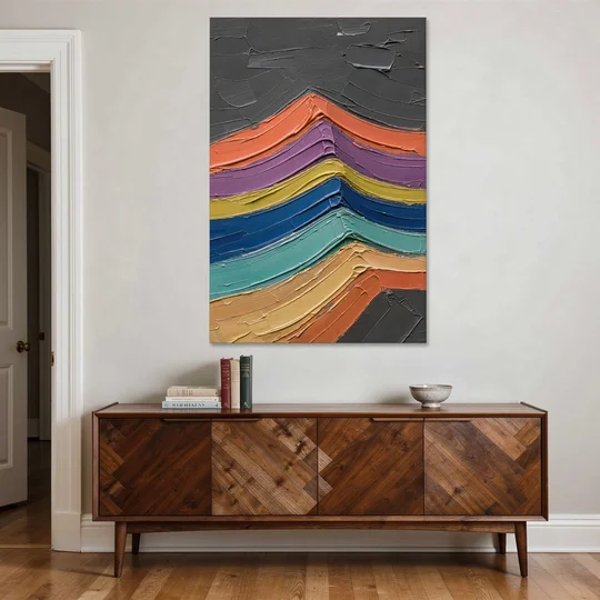 Textured Abstract Buckled Rainbow Strata - Canvas Wall Art - Coffee Table - 40x60