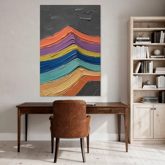 Textured Abstract Buckled Rainbow Strata - Canvas Wall Art - Office - 40x60