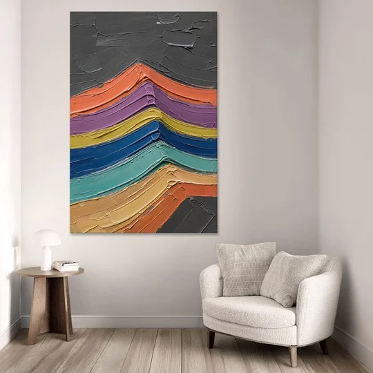 Textured Abstract Buckled Rainbow Strata - Canvas Wall Art - Sofa - 40x60