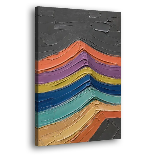 Textured Abstract Buckled Rainbow Strata - Canvas Wall Art - Side