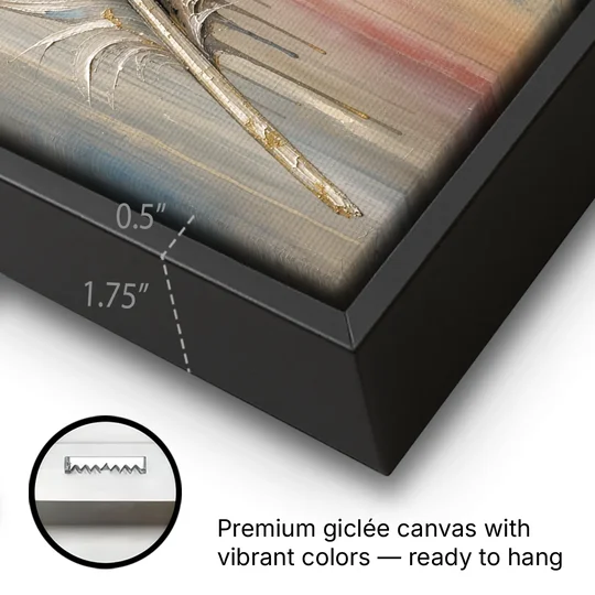 Textured Abstract Greige Gilded Feather - Black Framed Canvas Wall Art - Gallery Wrap Corner