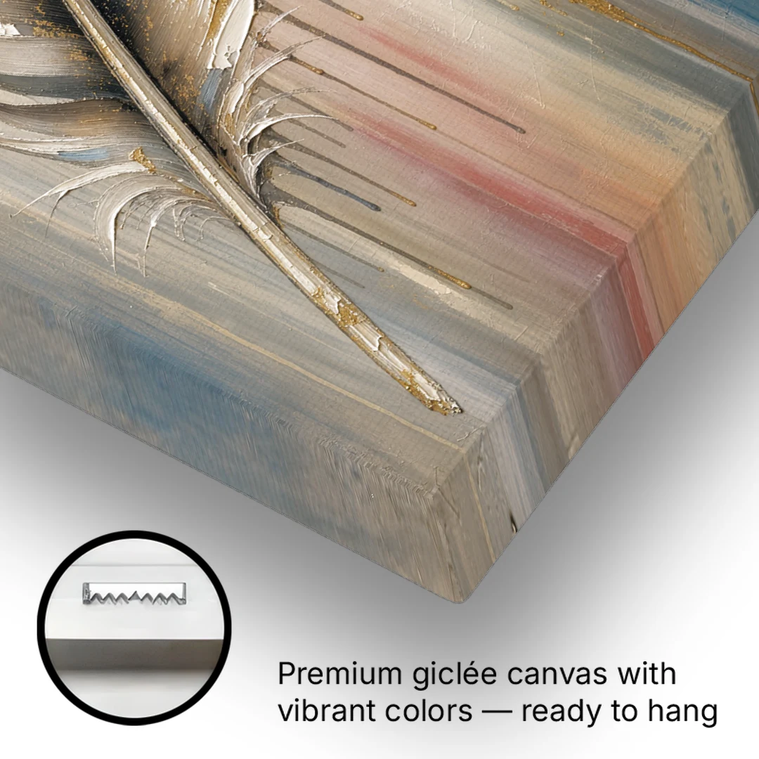 Textured Abstract Greige Gilded Feather - Canvas Wall Art - Gallery Wrap Corner
