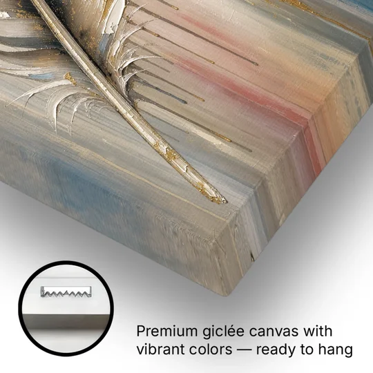 Textured Abstract Greige Gilded Feather - Canvas Wall Art - Gallery Wrap Corner