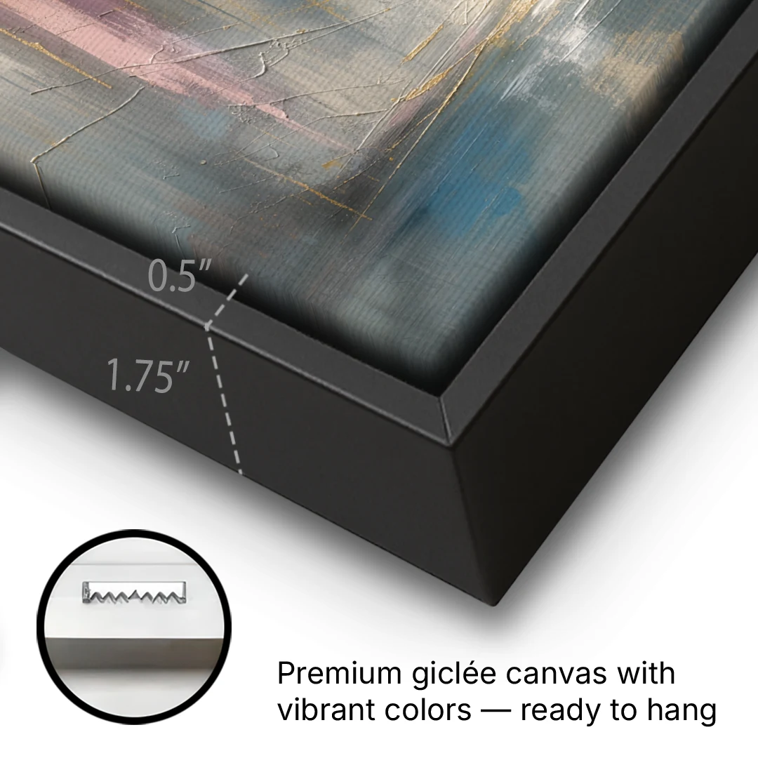 Textured Abstract Painting of a Gilded Waterfall - Black Framed Canvas Wall Art - Gallery Wrap Corner