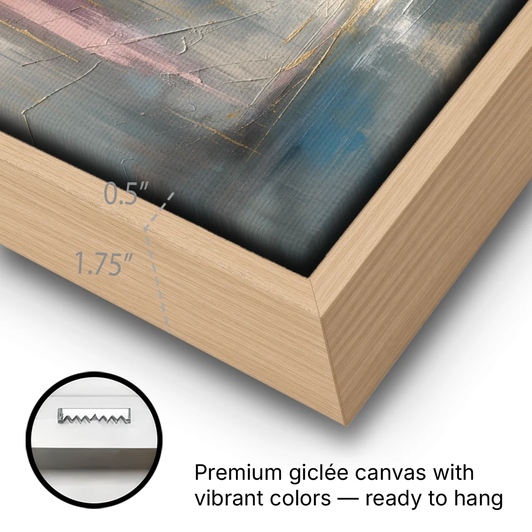 Textured Abstract Painting of a Gilded Waterfall - Oak Framed Canvas Wall Art - Gallery Wrap Corner