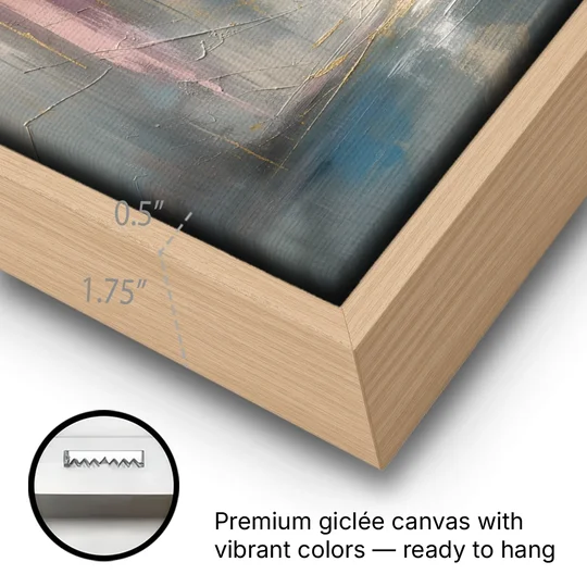 Textured Abstract Painting of a Gilded Waterfall - Oak Framed Canvas Wall Art - Gallery Wrap Corner