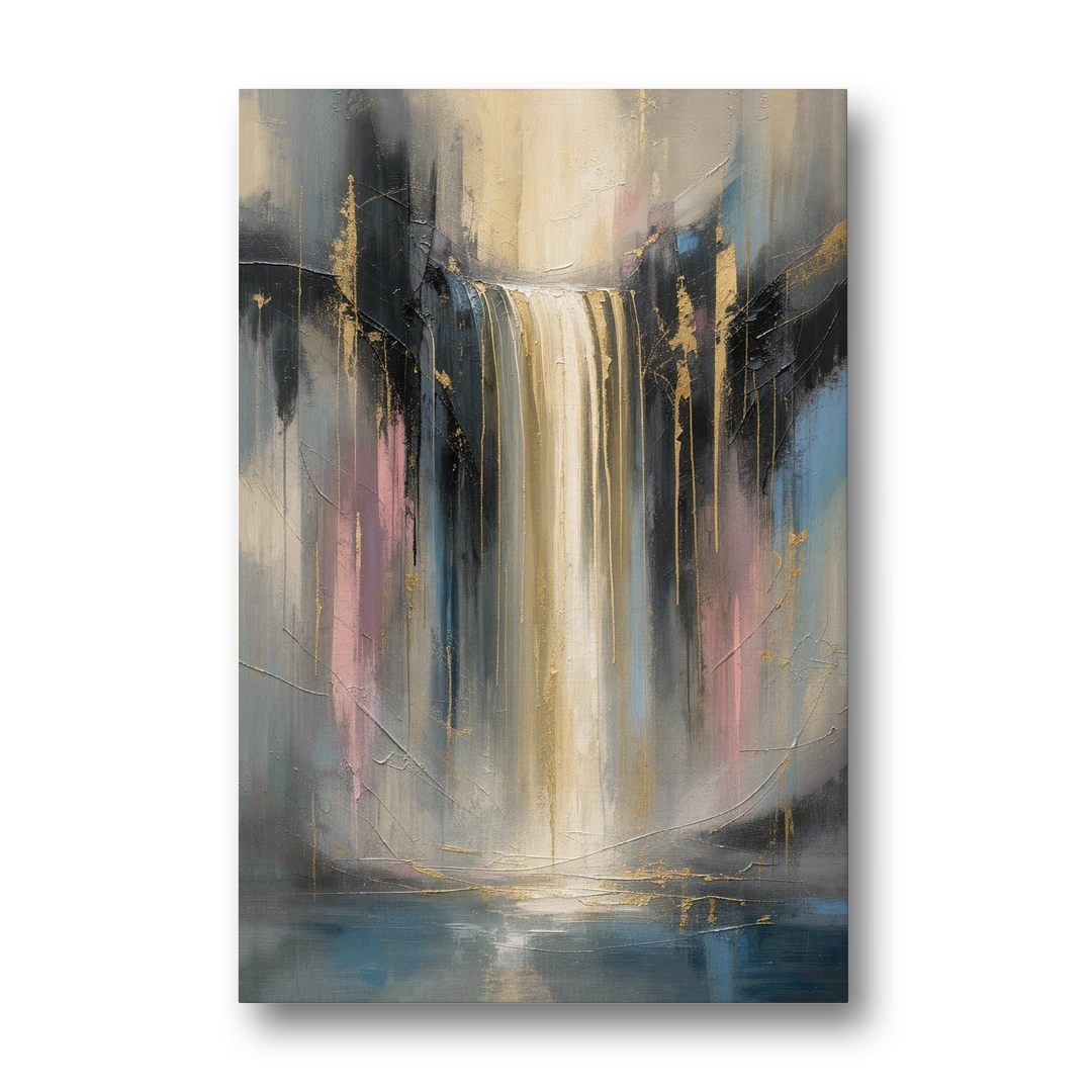 Textured Abstract Painting of a Gilded Waterfall - Canvas Wall Art - Front