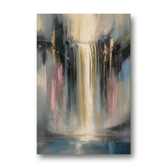 Textured Abstract Painting of a Gilded Waterfall - Canvas Wall Art - Front