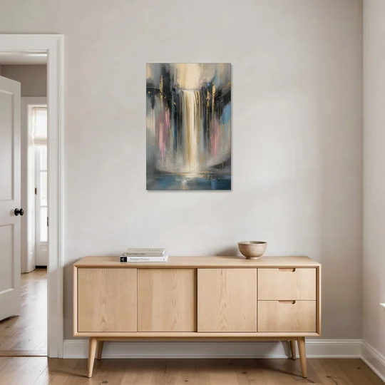 Textured Abstract Painting of a Gilded Waterfall - Canvas Wall Art - Coffee Table - 24x36