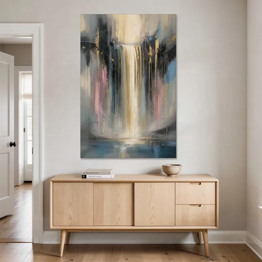 Textured Abstract Painting of a Gilded Waterfall - Canvas Wall Art - Coffee Table - 40x60