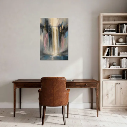 Textured Abstract Painting of a Gilded Waterfall - Canvas Wall Art - Office - 24x36