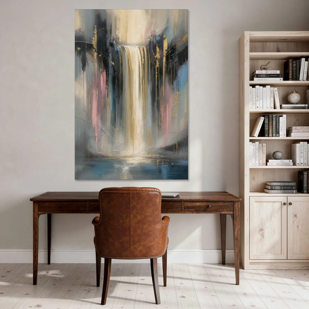 Textured Abstract Painting of a Gilded Waterfall - Canvas Wall Art - Office - 40x60