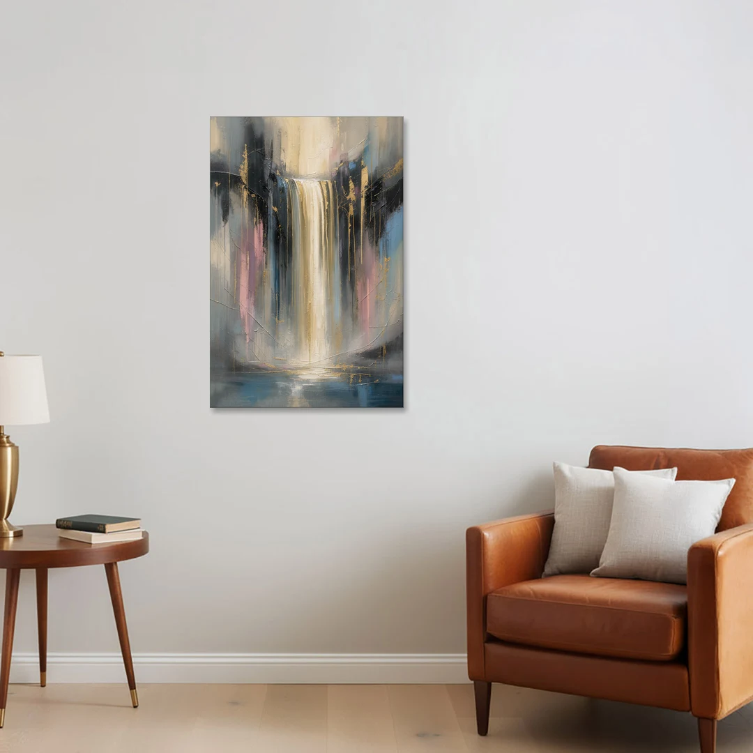 Textured Abstract Painting of a Gilded Waterfall - Canvas Wall Art - Sofa - 24x36