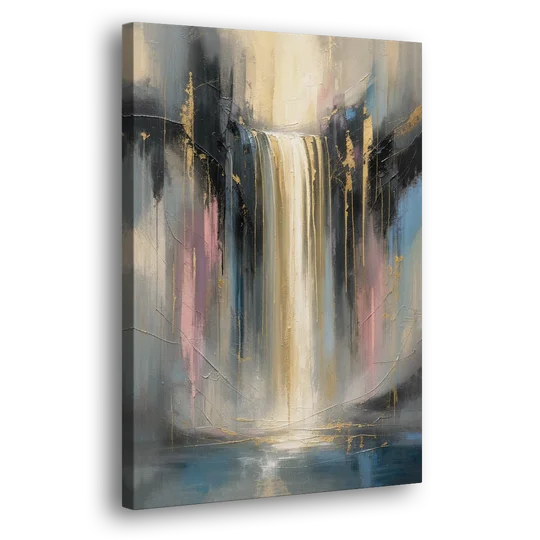 Textured Abstract Painting of a Gilded Waterfall - Canvas Wall Art - Side