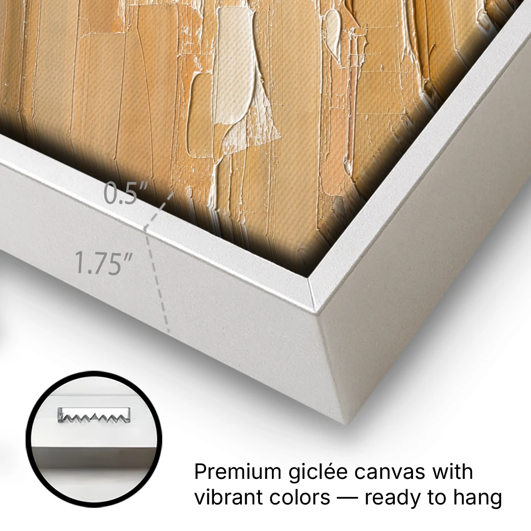 Textured Beige Abstract Dune Crest - White Framed Canvas Wall Art - Gallery Wrap Corner