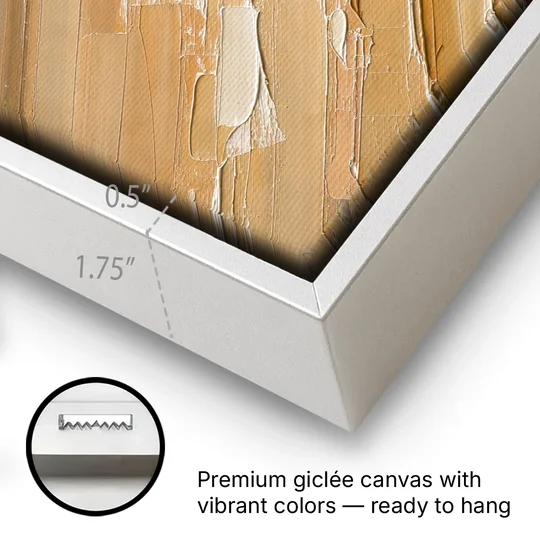 Textured Beige Abstract Dune Crest - White Framed Canvas Wall Art - Gallery Wrap Corner
