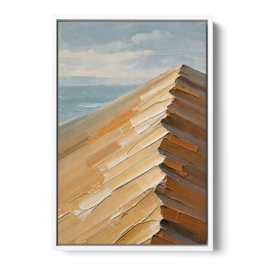Textured Beige Abstract Dune Crest - White Framed Canvas Wall Art - Front