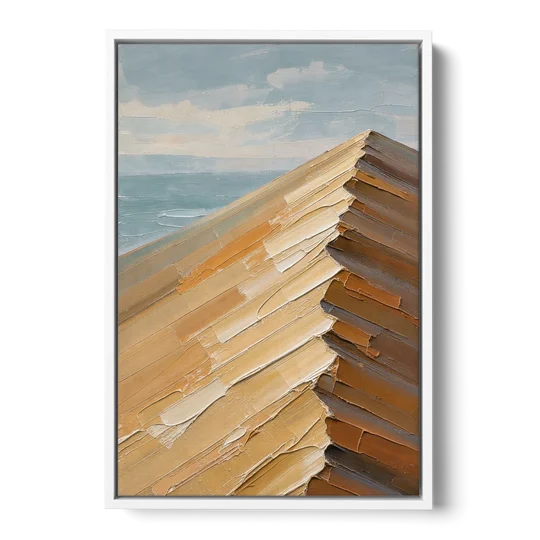 Textured Beige Abstract Dune Crest - White Framed Canvas Wall Art - Front