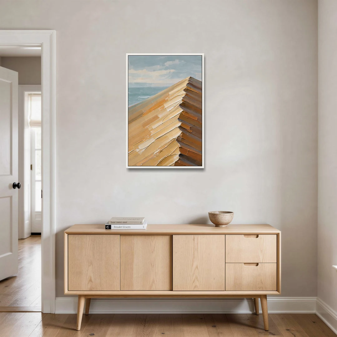 Textured Beige Abstract Dune Crest - White Framed Canvas Wall Art - Coffee Table - 24x36