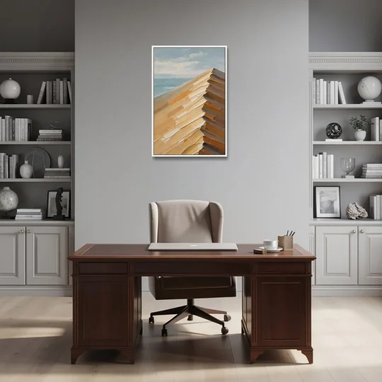 Textured Beige Abstract Dune Crest - White Framed Canvas Wall Art - Office - 24x36
