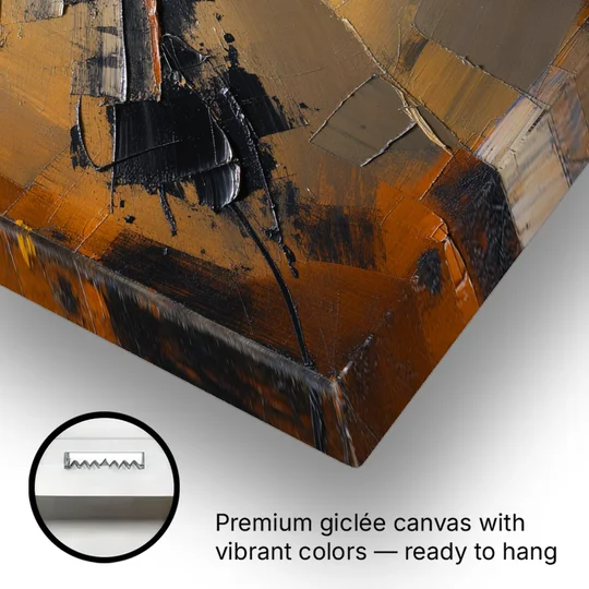 Textured Black Knife Sweep Over Ochre - Canvas Wall Art - Gallery Wrap Corner
