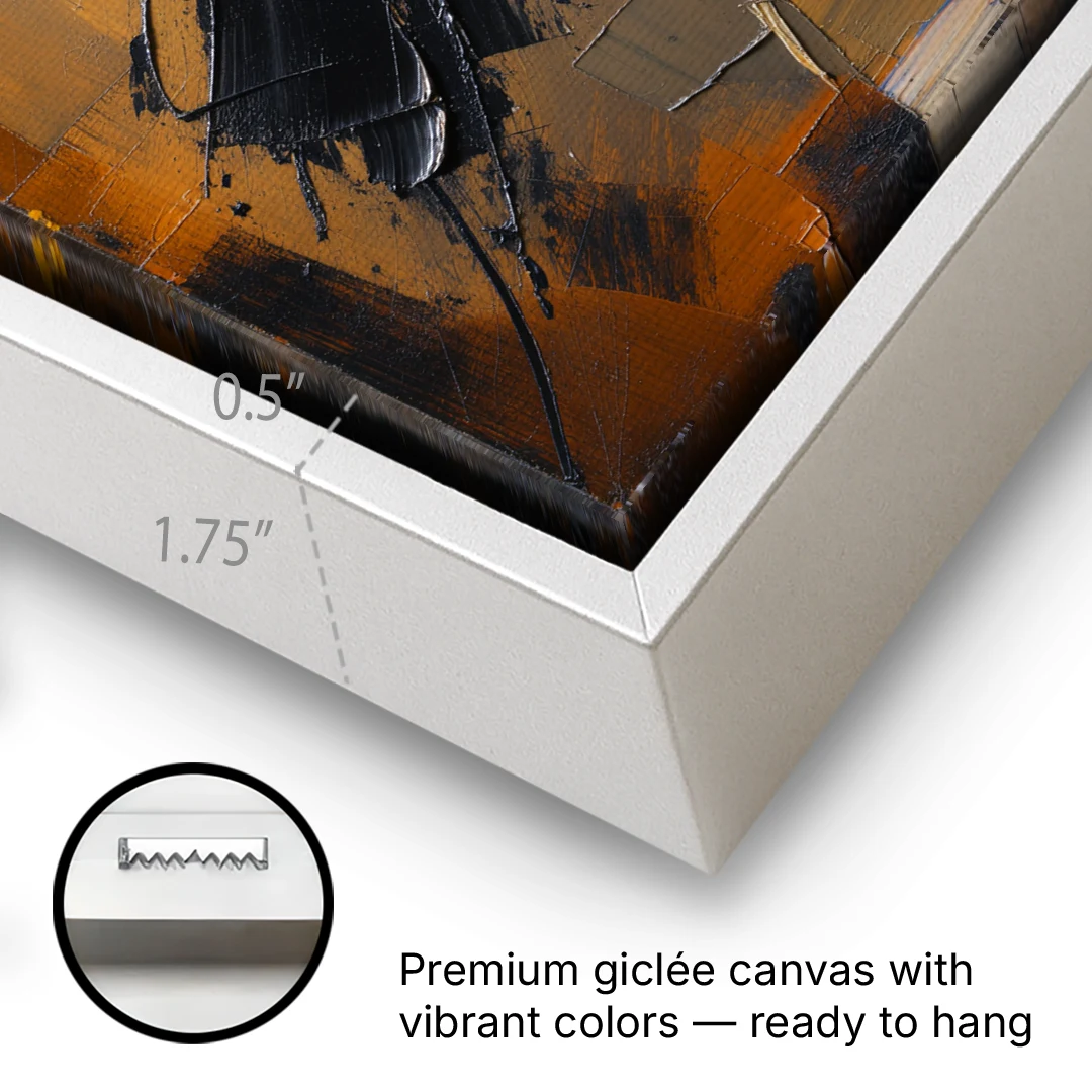 Textured Black Knife Sweep Over Ochre - White Framed Canvas Wall Art - Gallery Wrap Corner