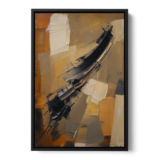 Textured Black Knife Sweep Over Ochre - Black Framed Canvas Wall Art - Front