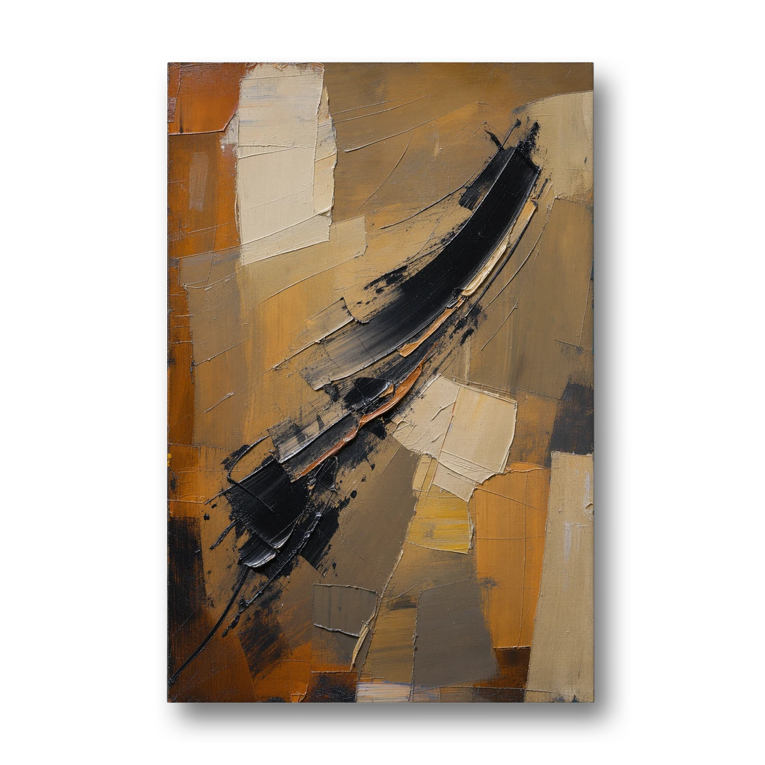 Textured Black Knife Sweep Over Ochre - Canvas Wall Art - Front