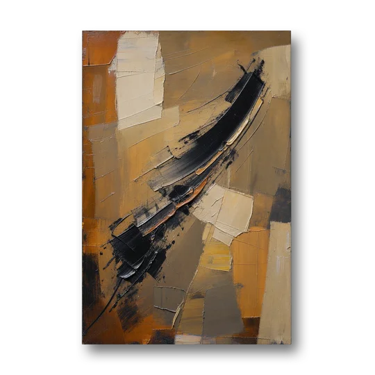 Textured Black Knife Sweep Over Ochre - Canvas Wall Art - Front