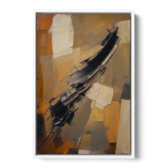 Textured Black Knife Sweep Over Ochre - White Framed Canvas Wall Art - Front