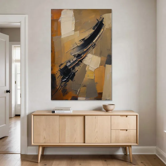 Textured Black Knife Sweep Over Ochre - Canvas Wall Art - Coffee Table - 40x60