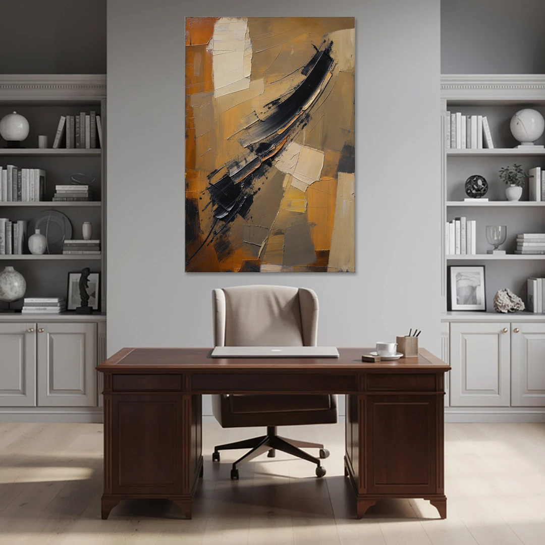 Textured Black Knife Sweep Over Ochre - Canvas Wall Art - Office - 40x60