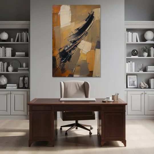 Textured Black Knife Sweep Over Ochre - Canvas Wall Art - Office - 40x60