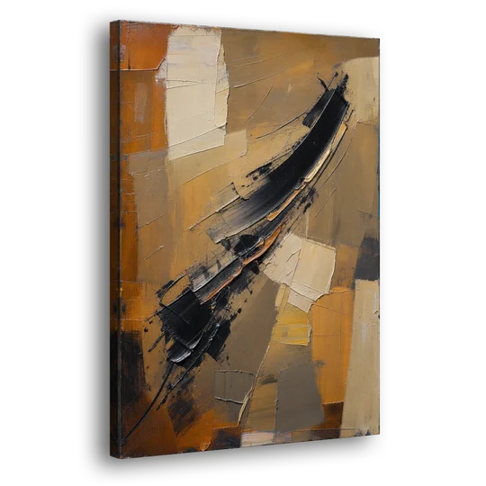 Textured Black Knife Sweep Over Ochre - Canvas Wall Art - Side