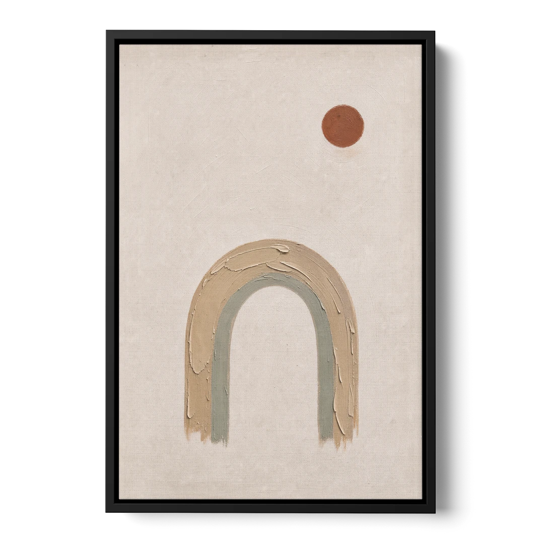 Textured Boho Wall Art with Arch and Rust Sun - Black Framed Canvas Wall Art - Front