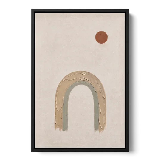 Textured Boho Wall Art with Arch and Rust Sun - Black Framed Canvas Wall Art - Front